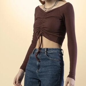 ZARA Brown scrunch crop top